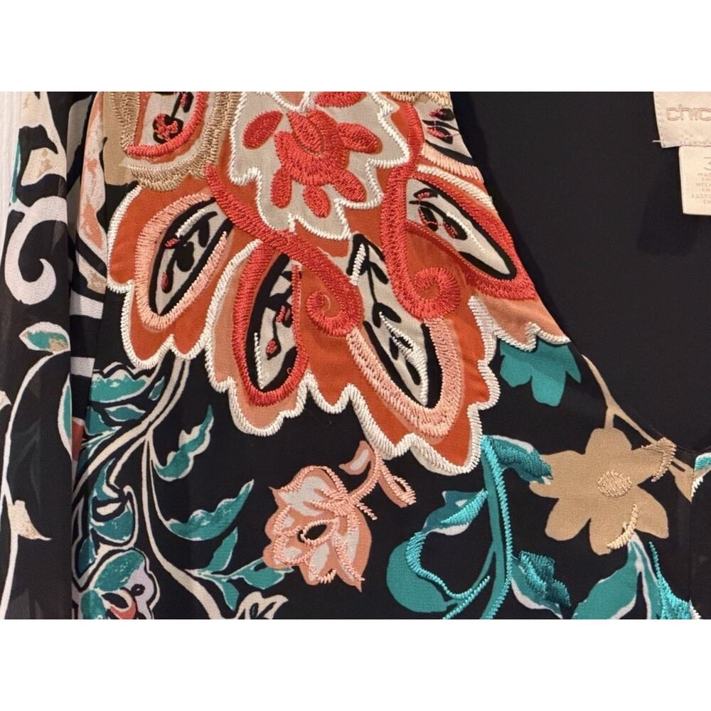 Chico’s Black Tunic Too W/ Multicolor Floral Embroidery Size XL Sheer Overlay - Picture 10 of 14